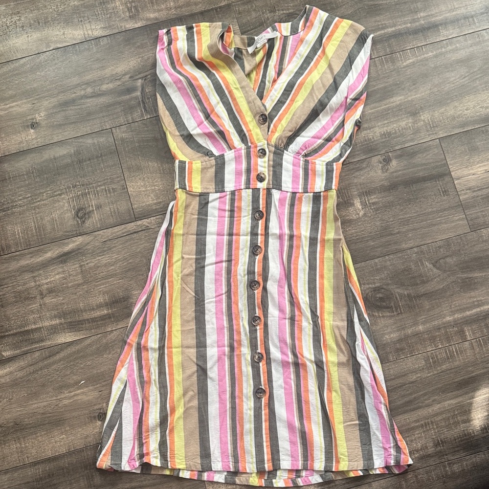 LOFT Multicolor Striped Button-Down Midi Dress si… - image 1